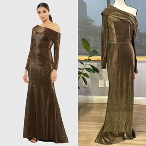 Textured Metallic Off-the-Shoulder Trumpet Gown 26660 Size 8